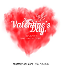 Vector red heart consisting of fog or smoke with lettering to Happy Valentine's Day isolated on white background. Perfect to use for print layouts, web banners design and other creative projects