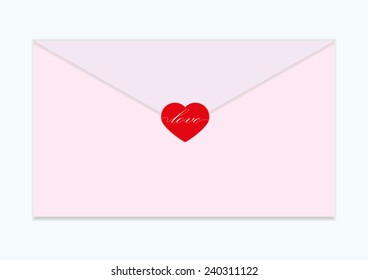 Vector red heart with envelope pink on white background,Vector illustration