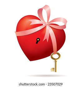 Vector red heart with a gold key