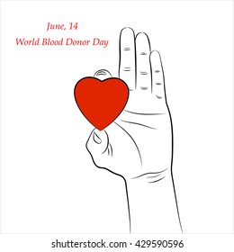 Vector Red Heart in Hand isolated on white background. Element for the World Blood Donor Day and other medical projects and design. Red Heart Icon. Medical Blood Donation Design Elements.