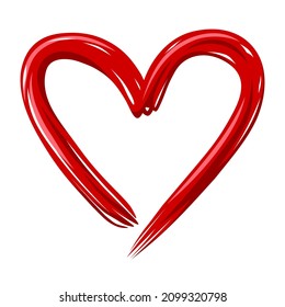 Vector red heart isolated on a white background. Vector Valentine’s Day symbol of love. Oil paint drawing.