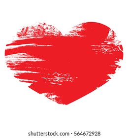 Vector Red Heart. Isolated On White Background. Painted brush heart shape. Grunge style. Distressed symbols. Textured Valentine's Day signs. Design element clip-art for Valentine's Day or wedding