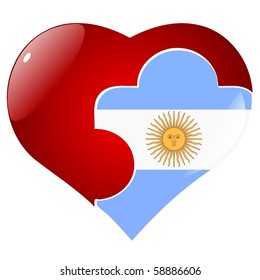 vector red heart with the national flag Argentina on the puzzle