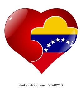 vector red heart with the national flag Venezuela on the puzzle