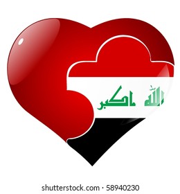 vector red heart with the national flag Iraq  on the puzzle