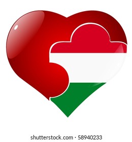 vector red heart with the national flag Hungary  on the puzzle