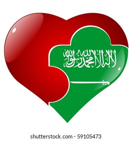 vector red heart with the national flag Saudi Arabia on the puzzle