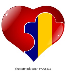 vector red heart with the national flag Romania on the puzzle