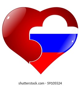 vector red heart with the national flag Russia  on the puzzle