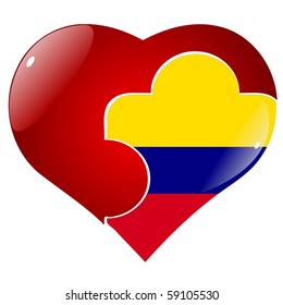 vector red heart with the national flag  Colombia on the puzzle
