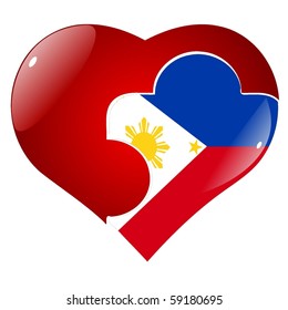 vector red heart with the national flag Philippines on the puzzle