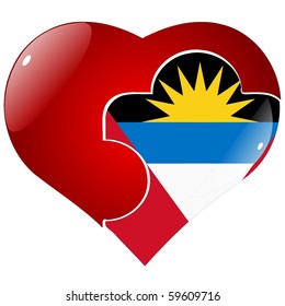 vector red heart with the national flag of Antigua and Barbuda on the puzzle