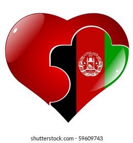vector red heart with the national flag of Afghanistan on the puzzle