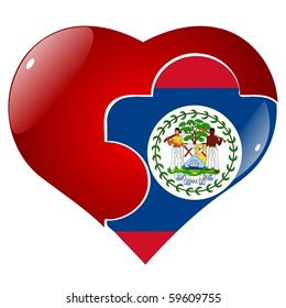 vector red heart with the national flag of Belize on the puzzle