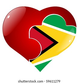 vector red heart with the national flag of  Guyana on the puzzle