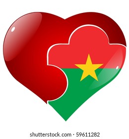 vector red heart with the national flag of Burkina Faso on the puzzle