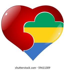 vector red heart with the national flag of Gabon  on the puzzle