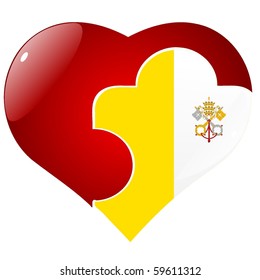 vector red heart with the national flag of Vatican on the puzzle