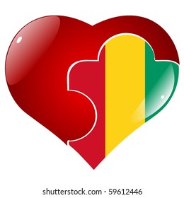 vector red heart with the national flag of Guinea on the puzzle