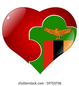 vector red heart with the national flag of Zambia on the puzzle