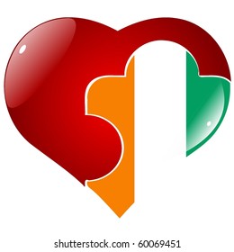 vector red heart with the national flag of Cote d'Ivoire on the puzzle