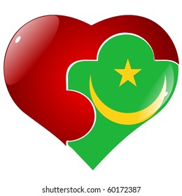 vector red heart with the national flag of Mauritania on the puzzle