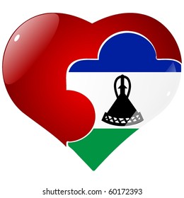 vector red heart with the national flag of Lesotto on the puzzle