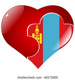 vector red heart with the national flag of Mongolia on the puzzle
