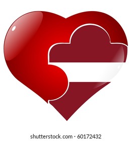 vector red heart with the national flag of Latvia on the puzzle