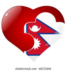 vector red heart with the national flag of Nepal on the puzzle