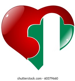 vector red heart with the national flag of Nigeria on the puzzle