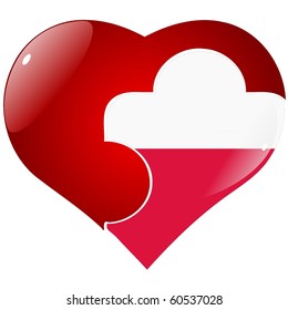 vector red heart with the national flag of Poland on the puzzle