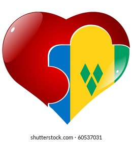 vector red heart with the national flag of Saint Vincent and the Grenadines on the puzzle
