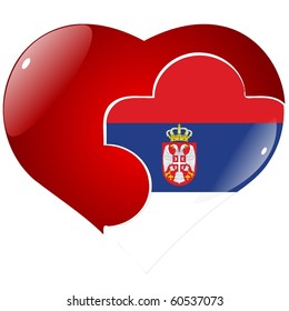 vector red heart with the national flag of Serbia on the puzzle