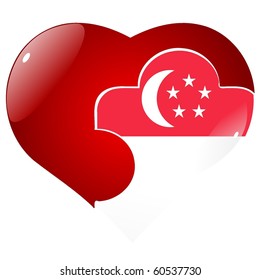 vector red heart with the national flag of Singapore on the puzzle