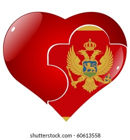 vector red heart with the national flag of Montenegro on the puzzle