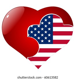 vector red heart with the national flag of USA on the puzzle