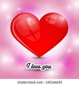 Vector red heart on pink background with title I Love You