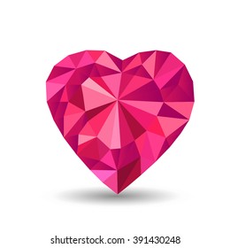 vector red heart with polyhedron isolated background