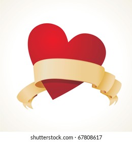vector red heart with ribbon