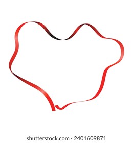 Vector red heart ribbon isolated on white background.