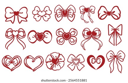 Vector of Red Heart Ribbons isolated on white background.