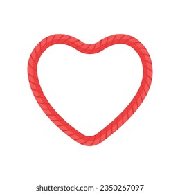 Vector red heart rope with bristles vector frame.