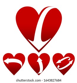 Vector red heart shape. Any arrow shapes with heart background. Heart shape for mothers day, vallentines day, wedding anniversary, and every lovers. For health and sport works logo designs.