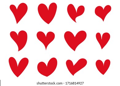 Vector Red Heart shape frame with brush. Heart hand drawn icons set isolated on white background. For poster, wallpaper and Valentine's day. Collection of hearts, vector illustration
