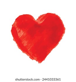 Vector red Heart shape frame with hand drawn brush painting isolated on white background
