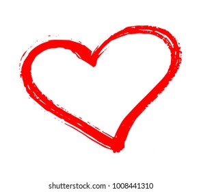 Vector red heart shape. Hand drawn heart frames and stamps. Grange red brush painting isolated on white background for Valentine's Day design