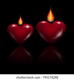 Vector Red Heart Shaped Candles