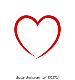 Vector red heart silhouette drawing love symbol isolated on white background.Valentine's day decoration stencil shape element.Birthday and wedding icon.Sign of friendship.Health care illustration.