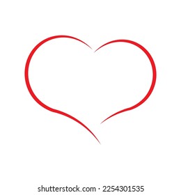 Vector red heart silhouette drawing. Love symbol. Valentine's day decoration stencil shape element, heart symbol logos, heart logo, heart icon.